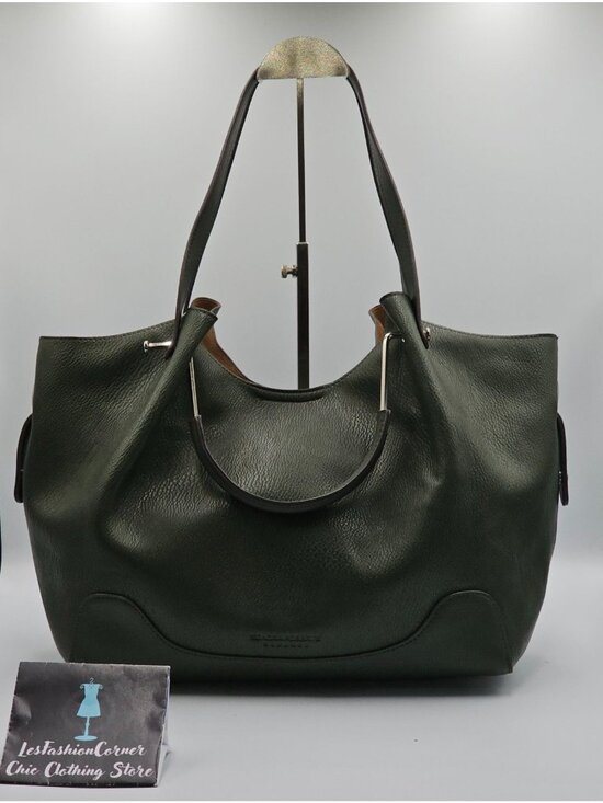 Sondra Roberts Handbags - NWOT Sondra Roberts Women's Dark Green Pebbled Faux Leather Tote Bag Size L 2631
